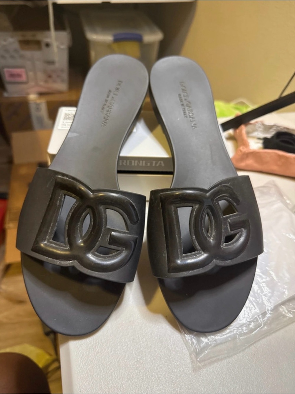 Dolce & Gabbana Black DG Logo Slide Mules( worn by Emily Simpson ) size 41